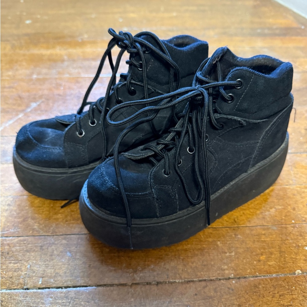 chunky black platform sneakers